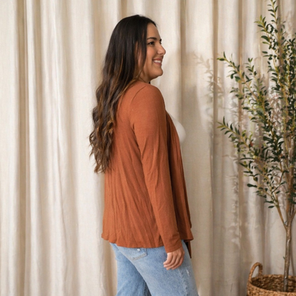 Soft Drape Open Front Rust Cardigan - SV Boutique & Co.