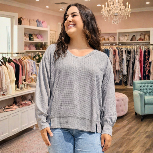 Long Sleeve Cozy Heather Grey Two Toned Thermal Andree By Unit - SV Boutique & Co.