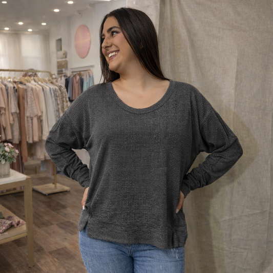 Long Sleeve Black Cozy Two Toned Thermal Andree By Unit - SV Boutique & Co.