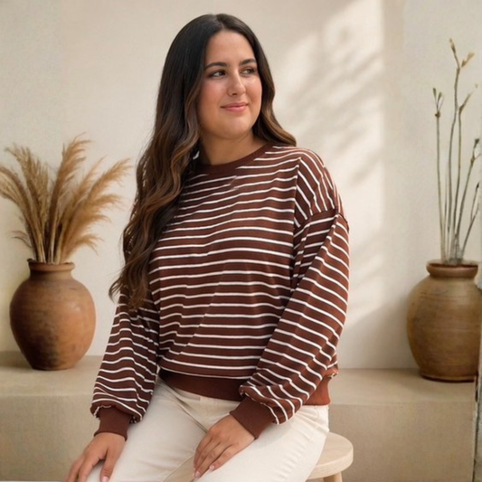 Mocha Moves Stripe Sweatshirt - SV Boutique & Co.
