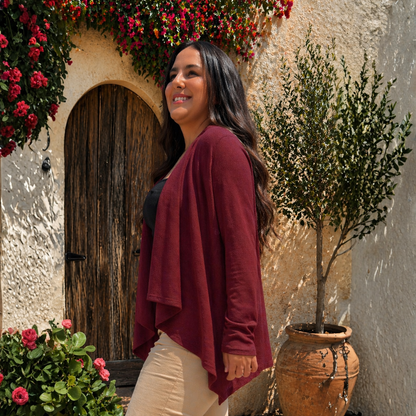 Soft Drape Open Front Wine Cardigan - SV Boutique & Co.