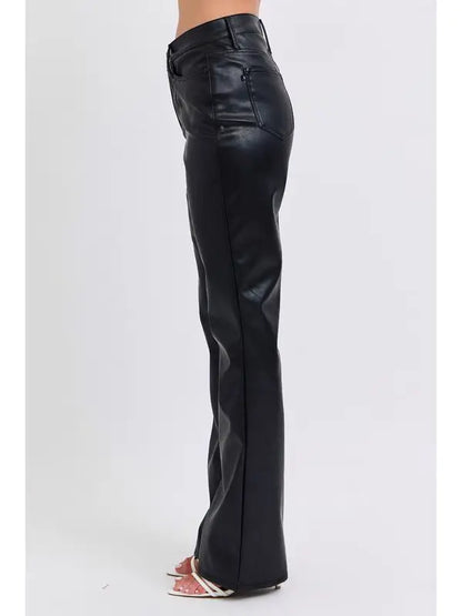 Faux Leather High Waisted Tummy Control Bootcut