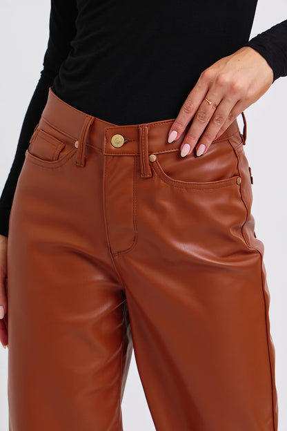 Judy Blue Camel Faux Leather Tummy Control Pants