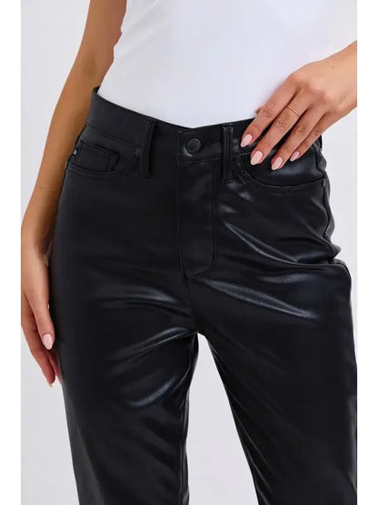 Faux Leather High Waisted Tummy Control Bootcut