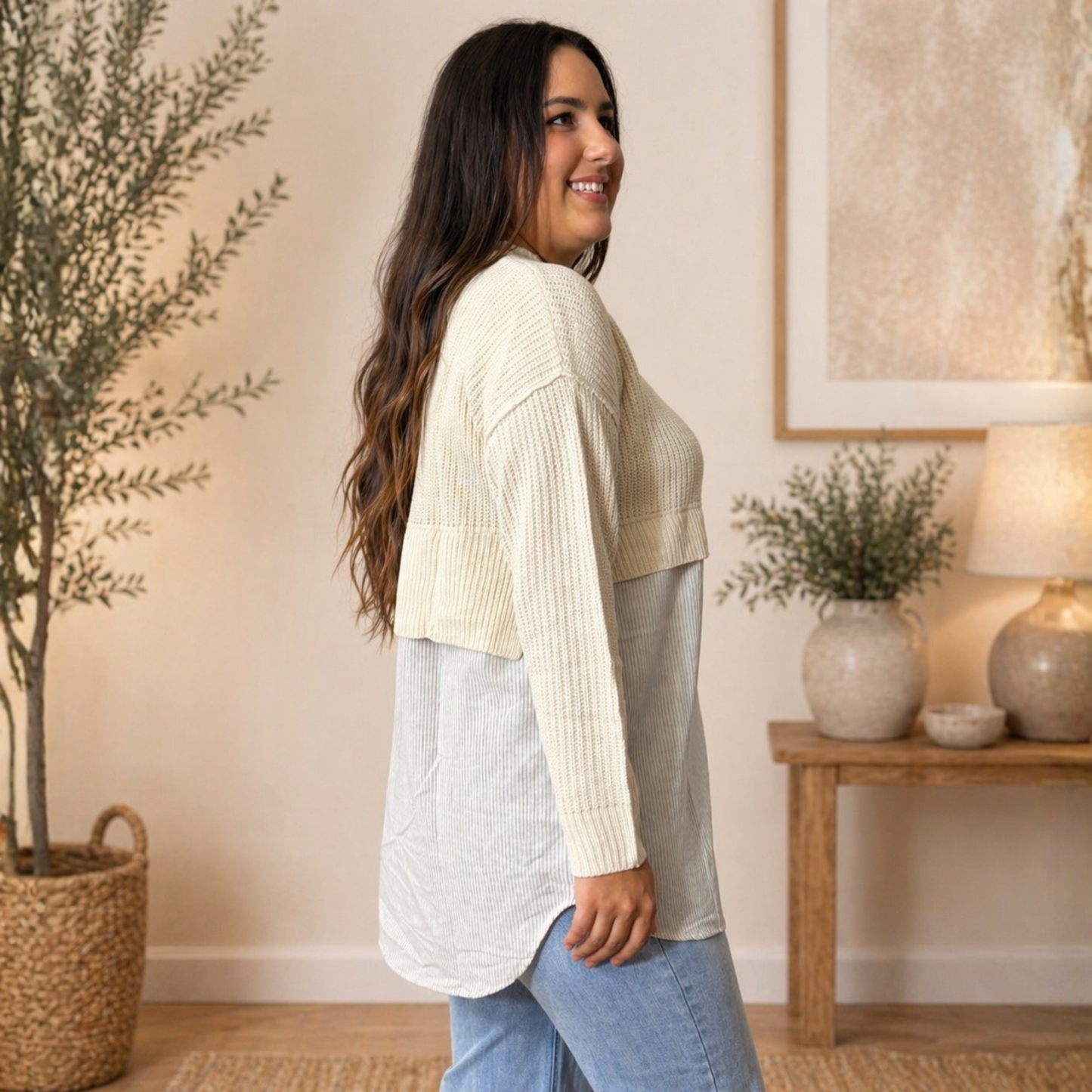 Sweater Blouse Split Decision Lightweight Top by White Birch - SV Boutique & Co.