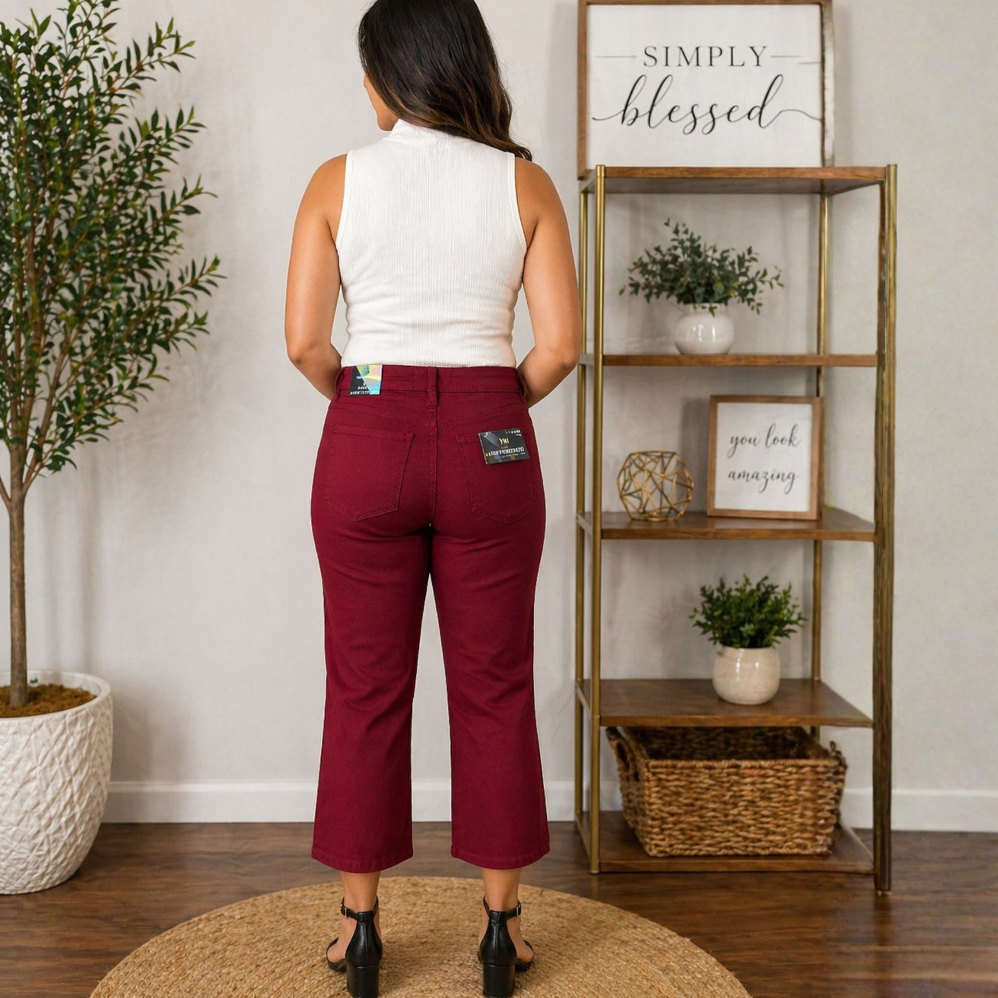 Wine Wide Leg Cropped Pant - SV Boutique & Co.