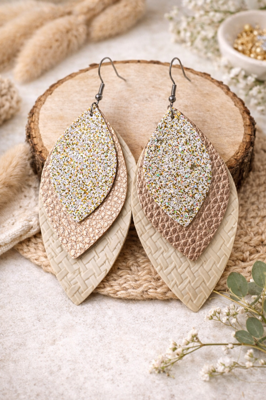 Leopard Leaf Multi Layer Earrings Ivory - SV Boutique & Co.