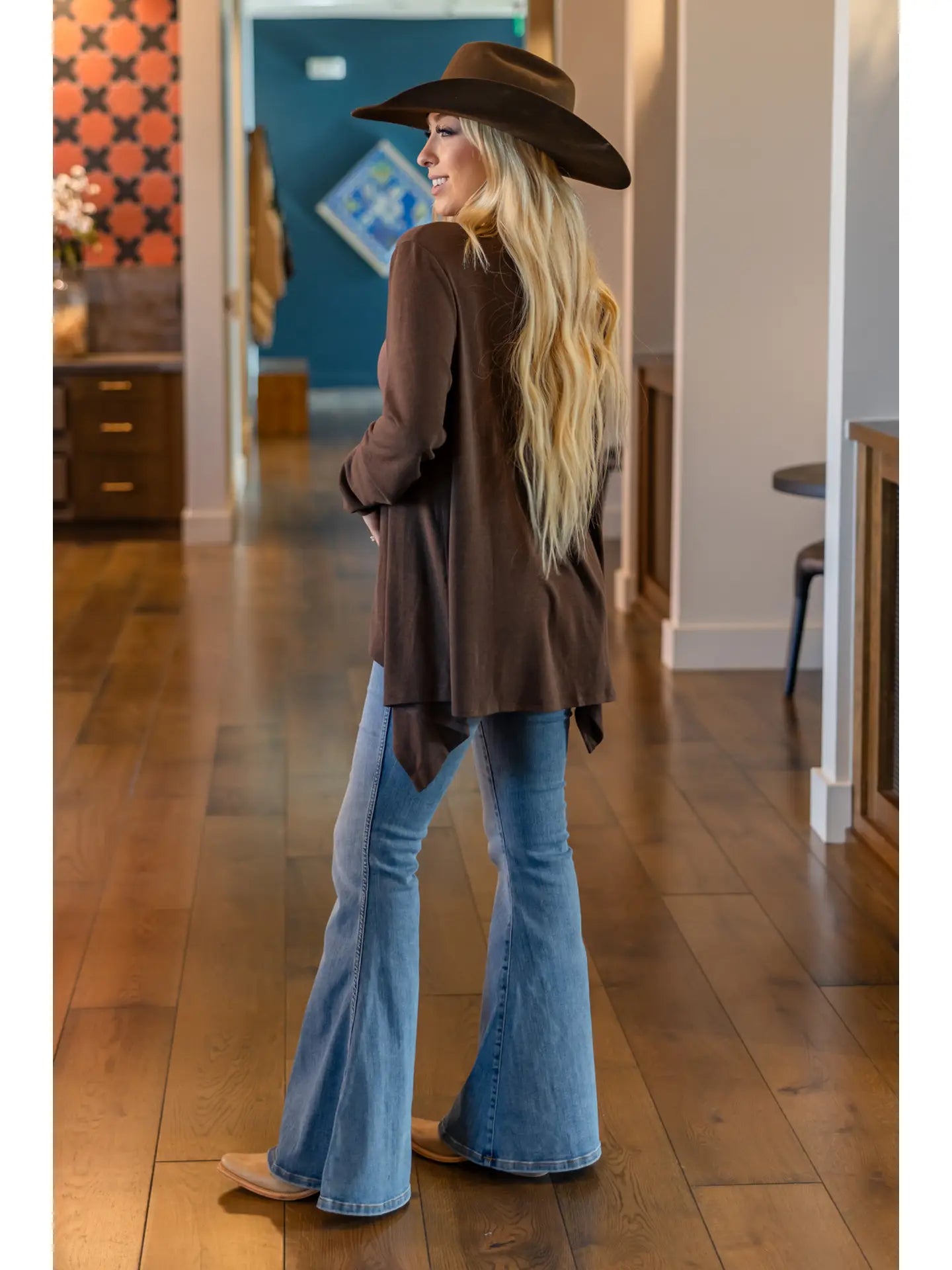Soft Drape Open Front Chocolate Cardigan