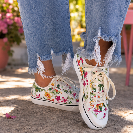 CORKYS WAITING LIST WHITE FLORAL SNEAKER - SV Boutique & Co.