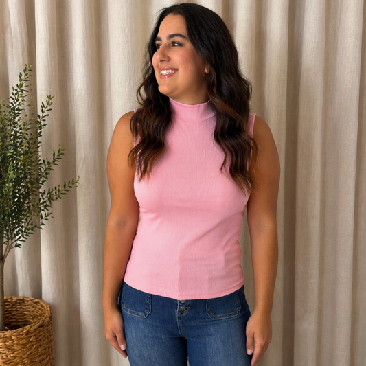 Pink Sleeveless Ribbed Turtleneck - SV Boutique & Co.