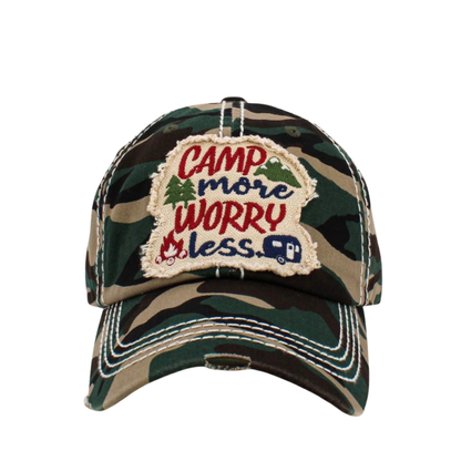Camp More Worry Less Distressed Baseball Cap - SV Boutique & Co.