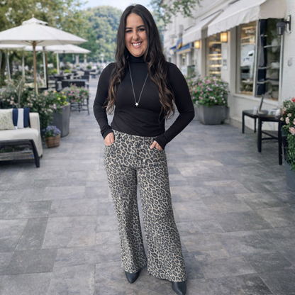 RISEN RUN THE WILD MID RISE WIDE LEG LEOPARD JEANS - SV Boutique & Co.