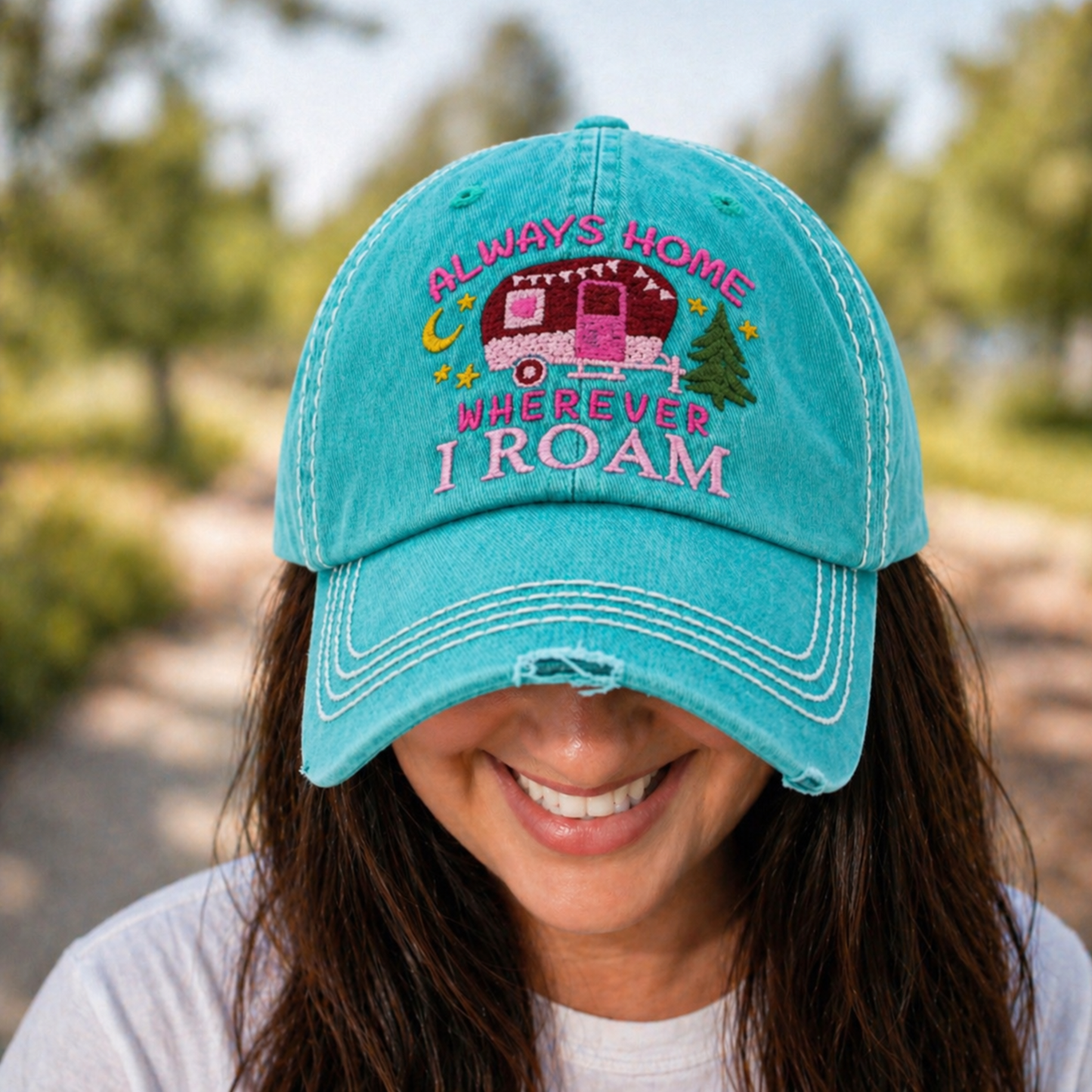 Always Home Wherever I Roam Distressed Baseball Cap - SV Boutique & Co.