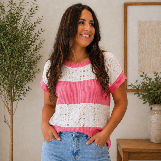 Coral & Lace Top FINAL SALE - SV Boutique & Co.