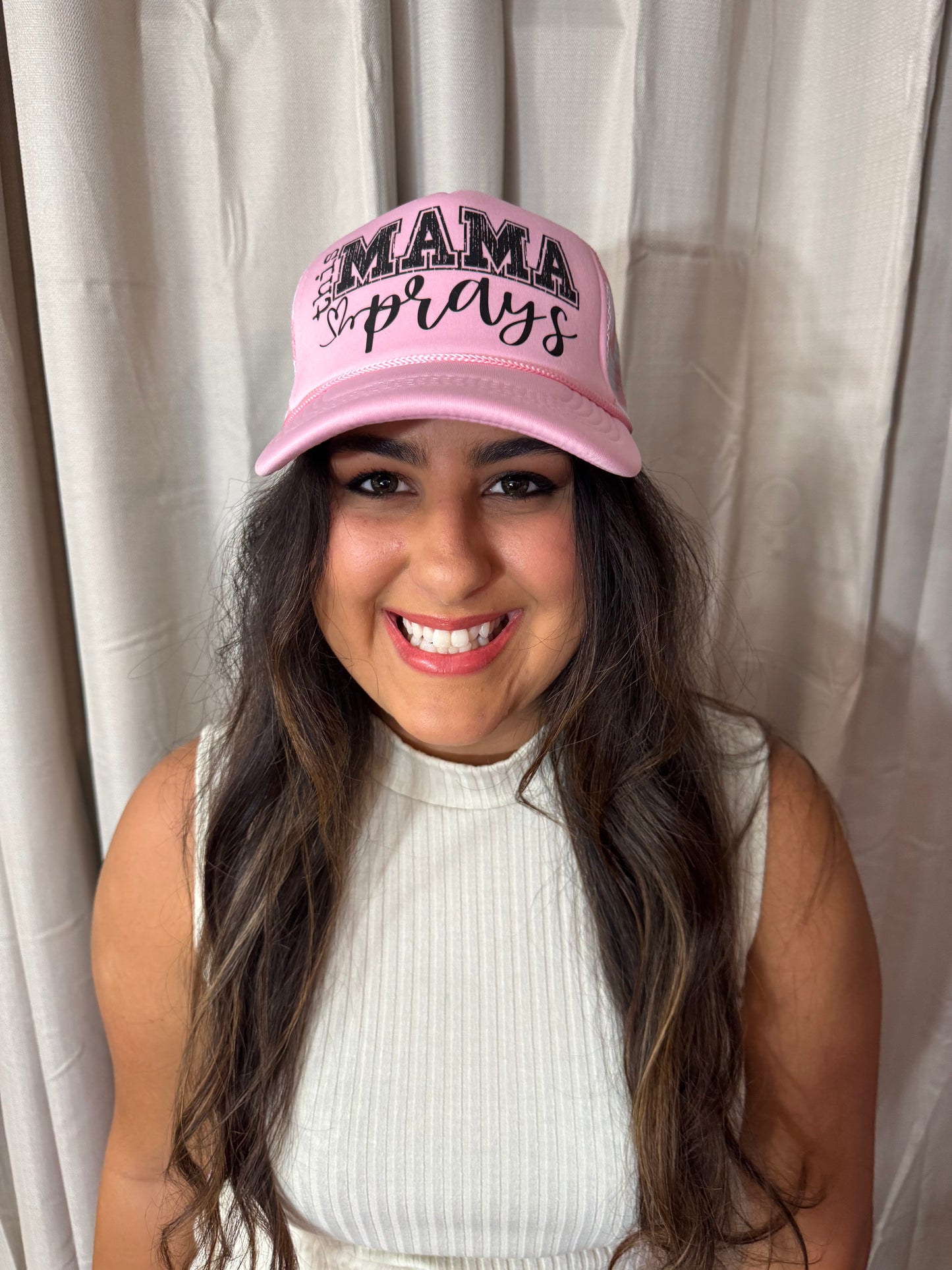 This Mama Prays Checkered Trucker Hat