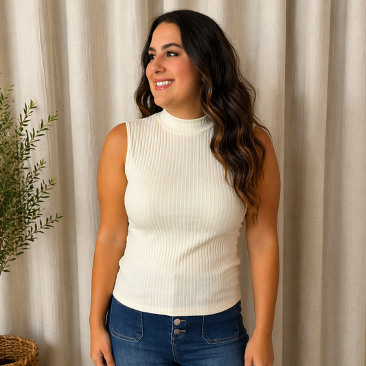 Ivory Sleeveless Ribbed Turtleneck - SV Boutique & Co.