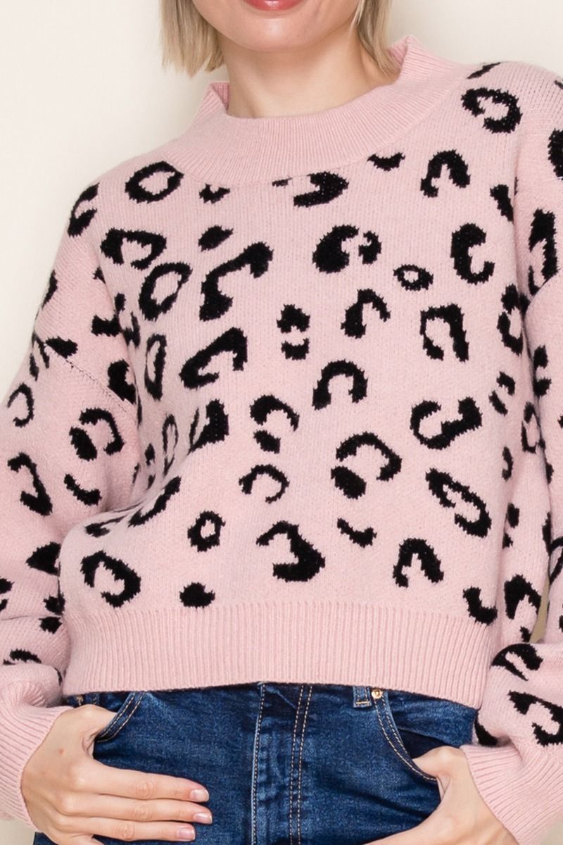 Leopard Print Knit Sweater White Birch