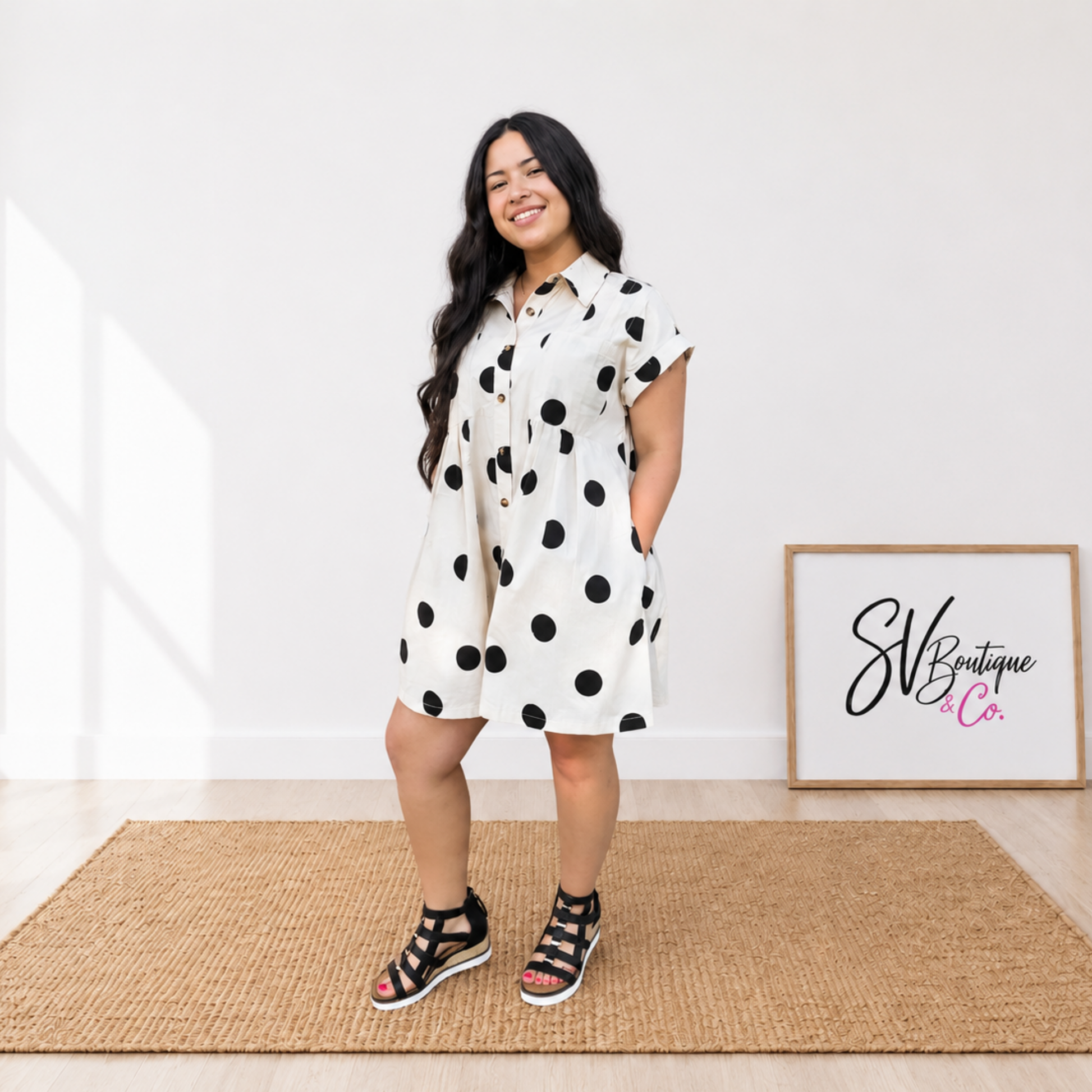 Polka Dot Button Down Dress - SV Boutique & Co.