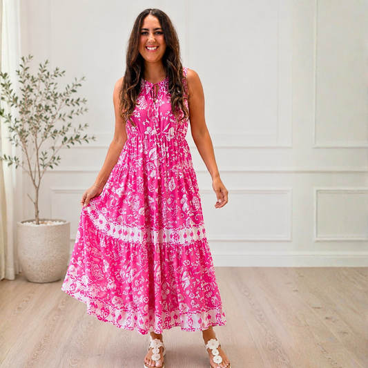Boho Blossom Sleeveless Tassel Midi Dress FINAL SALE - SV Boutique & Co.