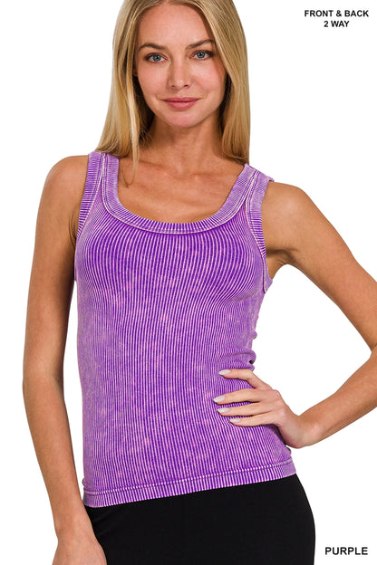 MINERAL WASHED 2 WAY NECKLINE RIB  TANK TOP SCOOP NECK/BOAT NECK - SV Boutique & Co.