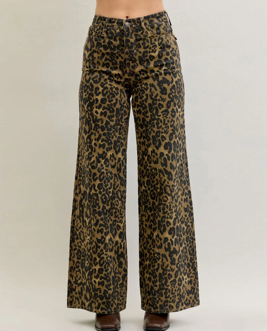 Judy Blue Walk On The Wild Side Leopard Wide Leg Jeans