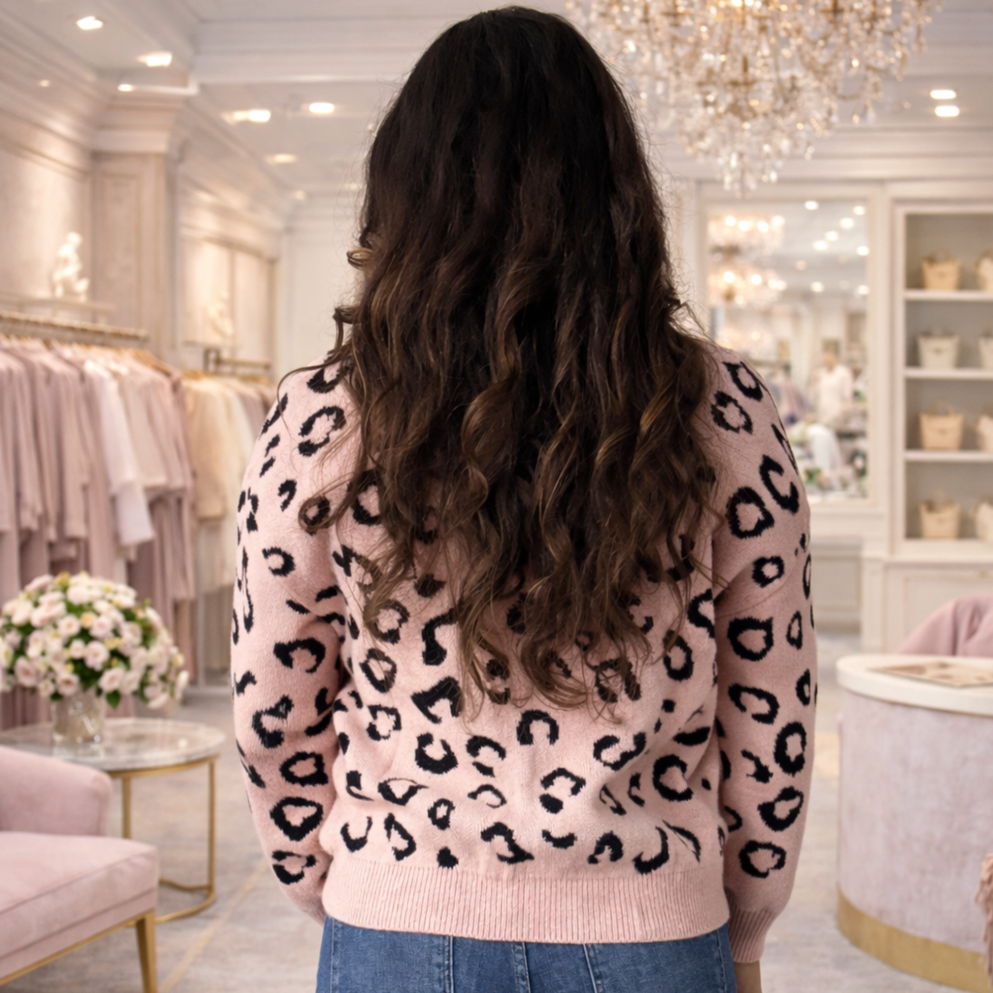 Pink Leopard Print Knit Sweater White Birch - SV Boutique & Co.