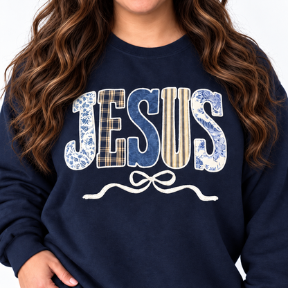 Jesus Patchwork Appliqué Navy Sweatshirt - SV Boutique & Co.