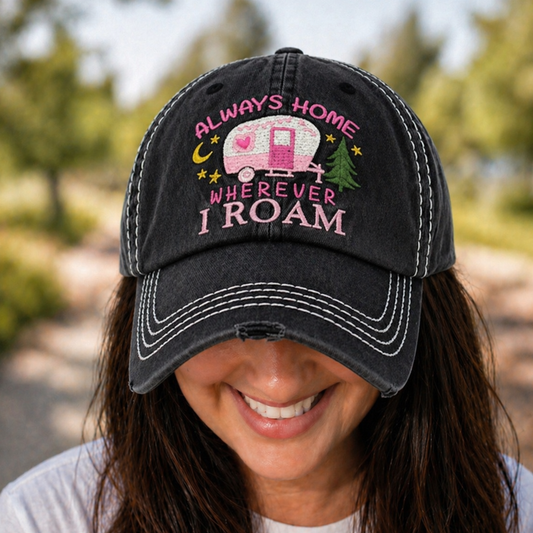 Always Home Wherever I Roam Distressed Baseball Cap - SV Boutique & Co.