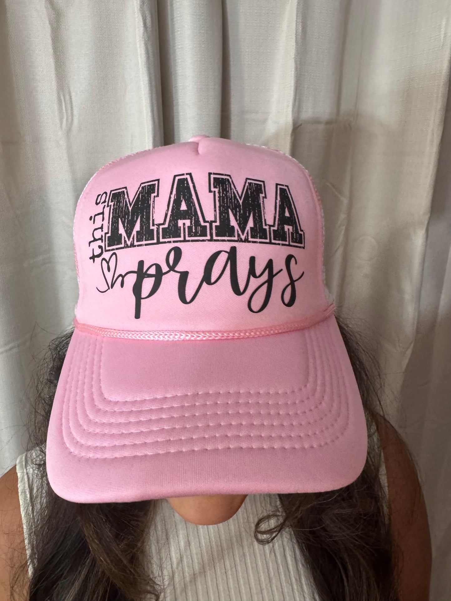 This Mama Prays Checkered Trucker Hat