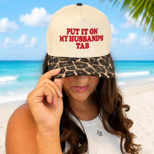 Put It On My Husband’s Tab Leopard Trucker Hat