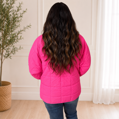 HOT PINK JACKET, LIGHTWEIGHT QUILTED SQUARES - SV Boutique & Co.