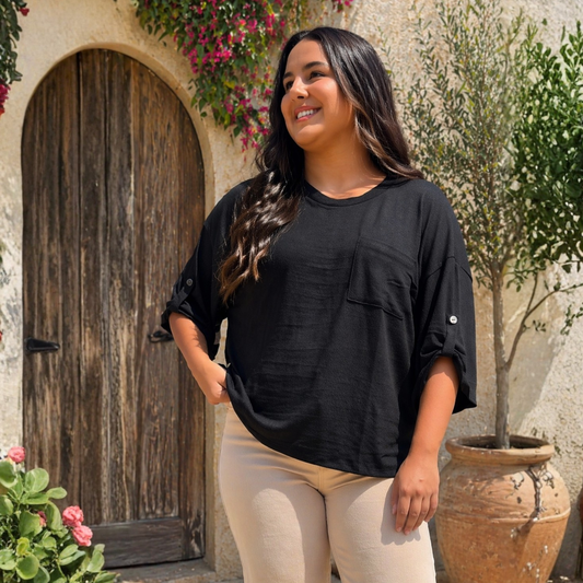 Black Hacci Top 3/4' sleeve Andree By Unit - SV Boutique & Co.