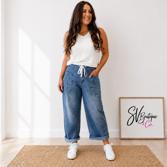 Risen High Rise Barrel Crop Jeans