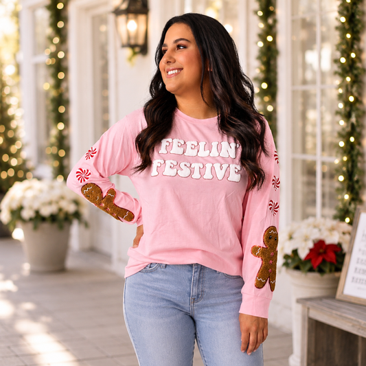 Feelin' Festive Pink Sweatshirt by Grace + Emma - SV Boutique & Co.