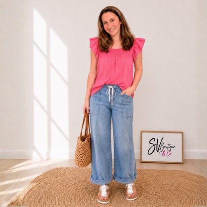 Coral Smocked Square Neck Top FINAL SALE - SV Boutique & Co.