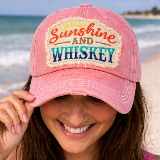 Sunshine And Whiskey Distressed Ball Cap - SV Boutique & Co.