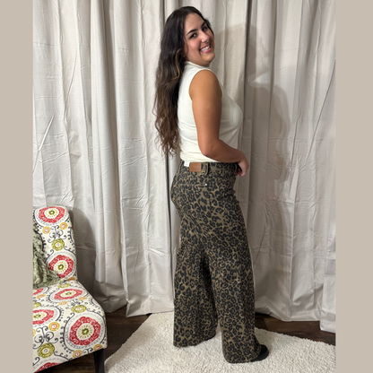 Judy Blue Walk On The Wild Side Leopard Wide Leg Jeans