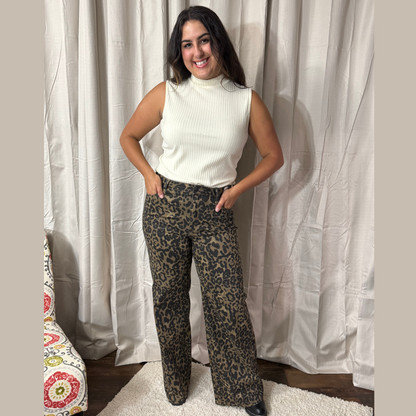 Judy Blue Walk On The Wild Side Leopard Wide Leg Jeans