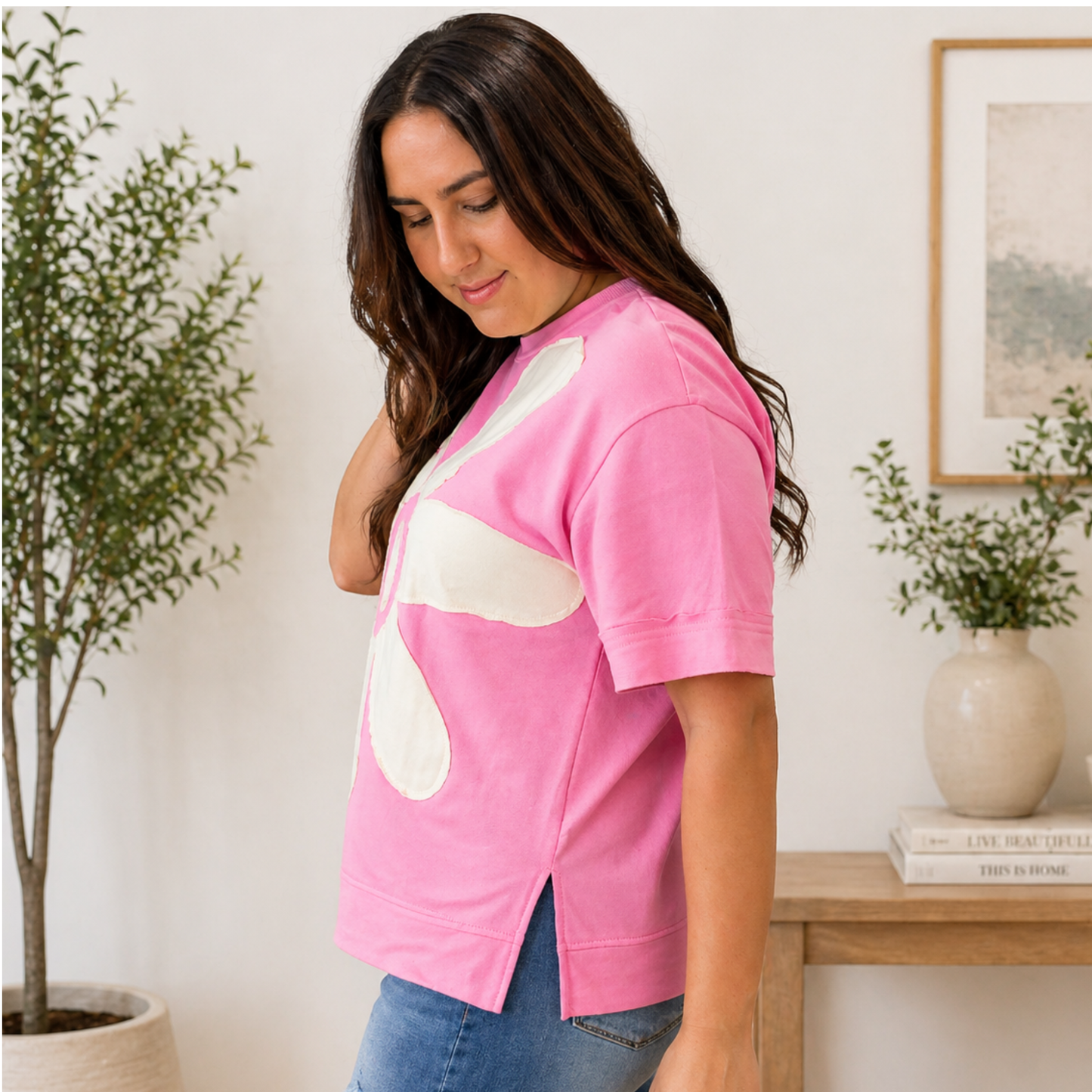Pink Flower Patch Top FINAL SALE - SV Boutique & Co.