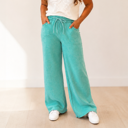 COOL TIDE ACID WASH FLEECE PALAZZO SWEATPANTS WITH POCKETS FINAL SALE