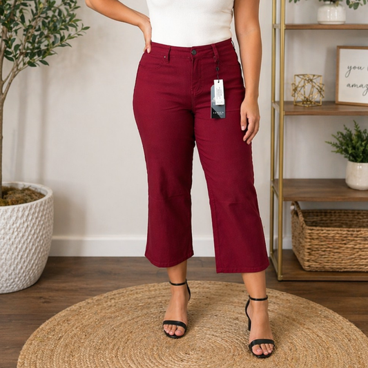 Wine Wide Leg Cropped Pant - SV Boutique & Co.