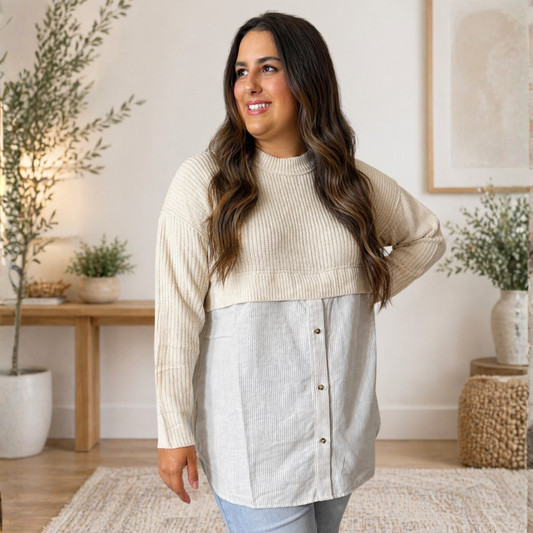 Sweater Blouse Split Decision Lightweight Top by White Birch - SV Boutique & Co.