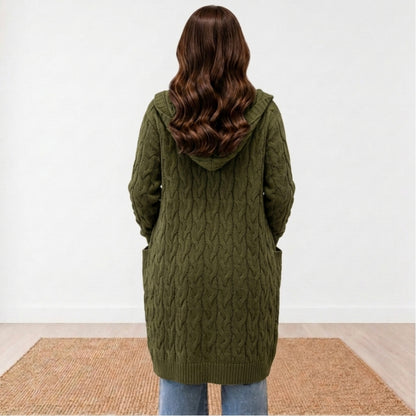 Women Cable Knit Cardigan Open Front Long Pocket Hooded Casual Outwear Sweater FINAL SALE - SV Boutique & Co.
