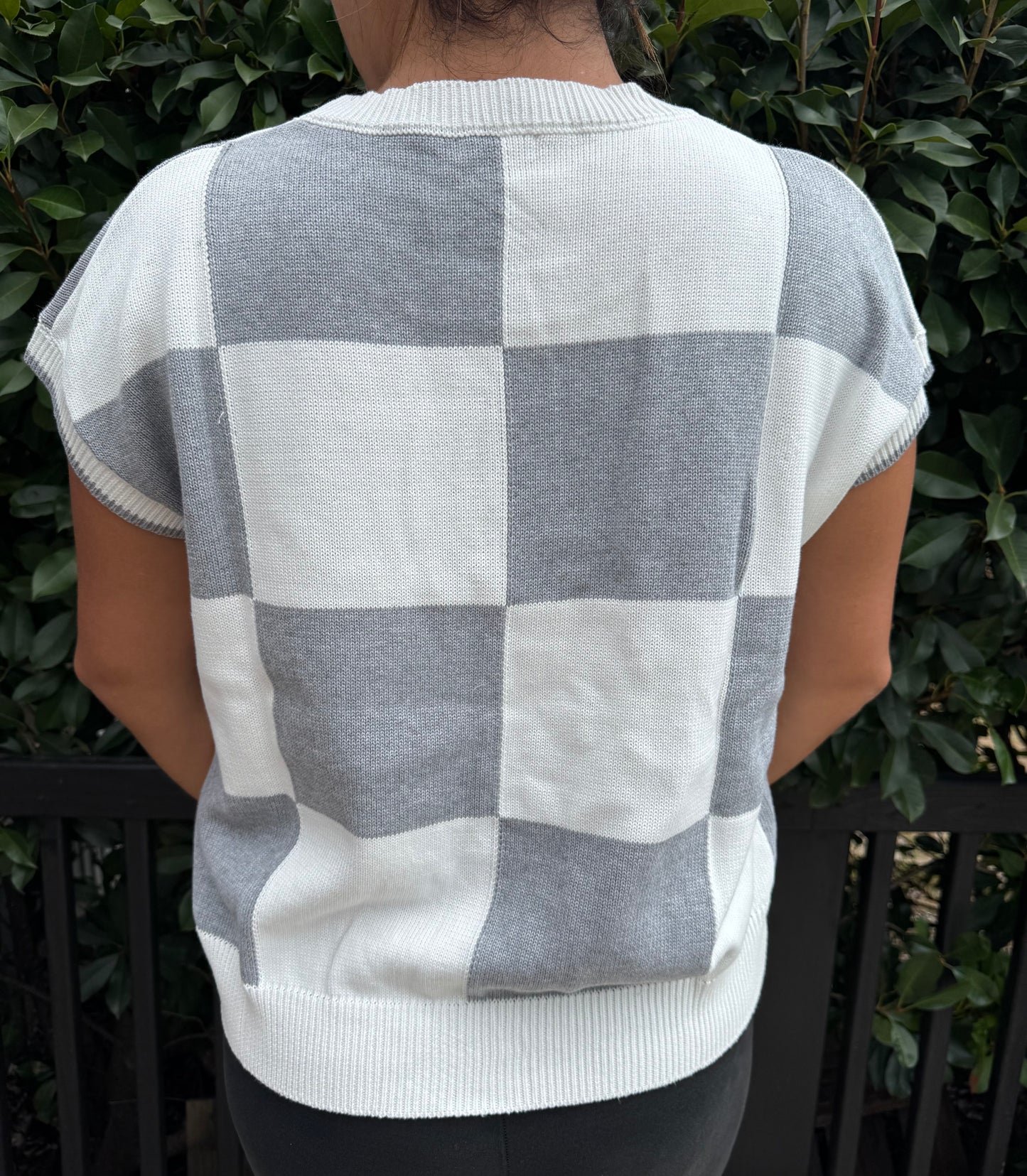 Cozy Checkered Short Sleeve Knit Top