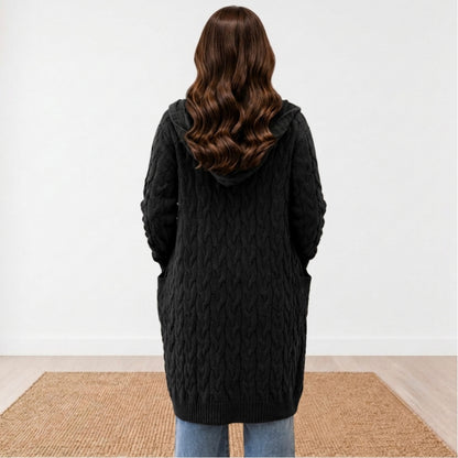 Women Cable Knit Cardigan Open Front Long Pocket Hooded Casual Outwear Sweater FINAL SALE - SV Boutique & Co.