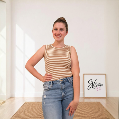 Sleeveless Sand Striped Top FINAL SALE - SV Boutique & Co.
