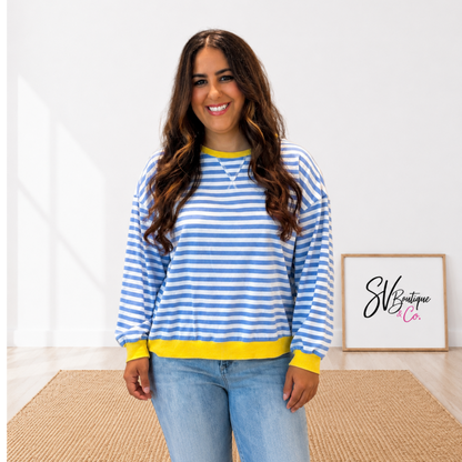 STRIPED LONG SLEEVE PULLOVER SWEATSHIRT - SV Boutique & Co.