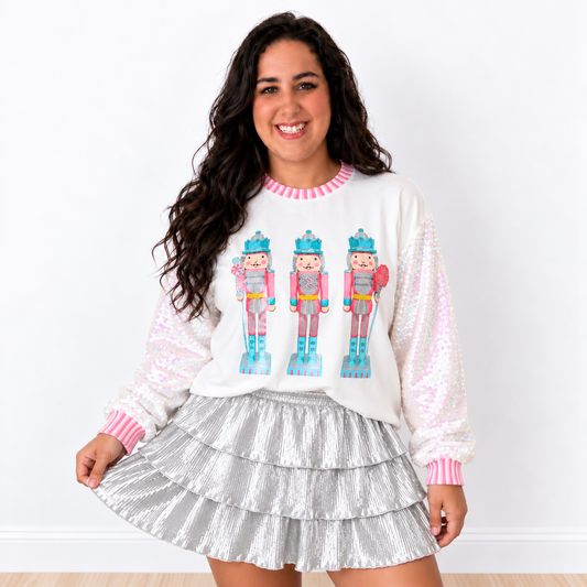 Nutcrackers White Top with Sequin Sleeves-Grace + Emma - SV Boutique & Co.