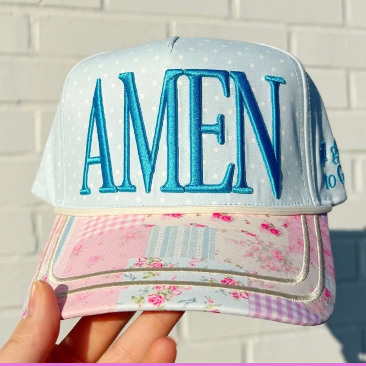 AMEN Blue Polka Dot Embroidered Trucker Hat - SV Boutique & Co.