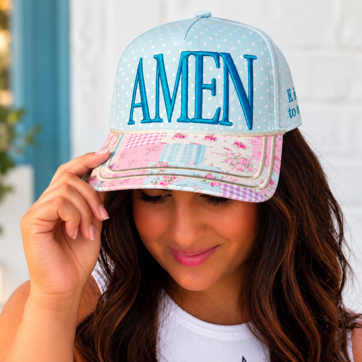AMEN Blue Polka Dot Embroidered Trucker Hat - SV Boutique & Co.